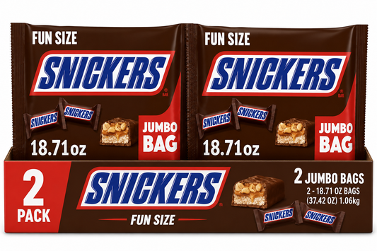Snickers Fun Size Chocolate Bars, 18.71 oz Jumbo Candy Bag( pack of 2)
