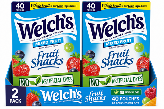 Welch's Fruit Snacks, Mixed Fruit, Soft Kids Snacks, 0.8 oz, 40 Count( pack of 2)