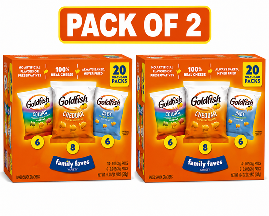 Goldfish Family Faves Crackers, Cheddar, Colors and Baby Crackers Snack Pack, 0.9 oz, 20-Count Variety Pack Box( 2 pack)