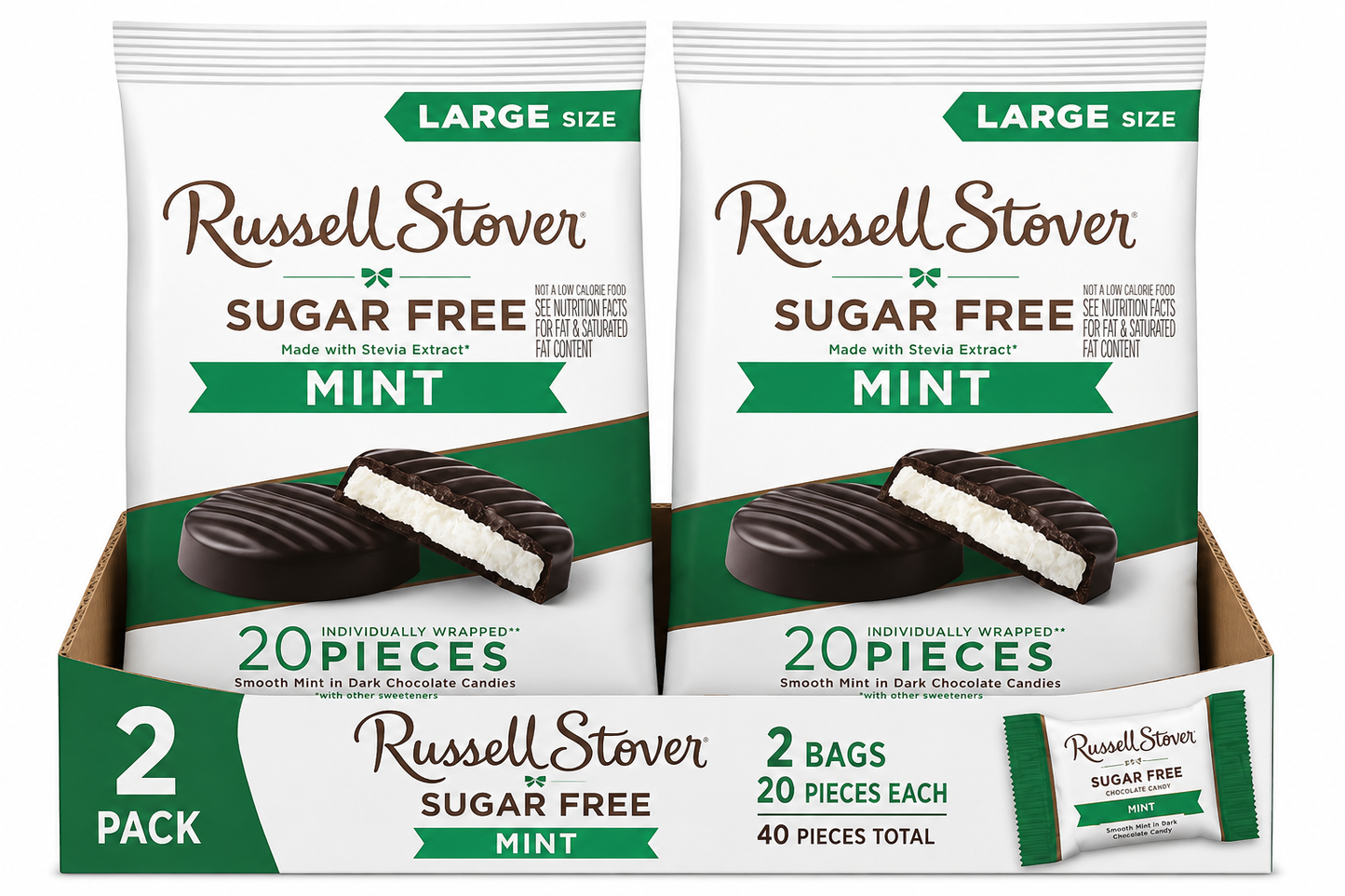(2 pack)RUSSELL STOVER Sugar Free Dark Chocolate Mint Candy, 10 oz. bag