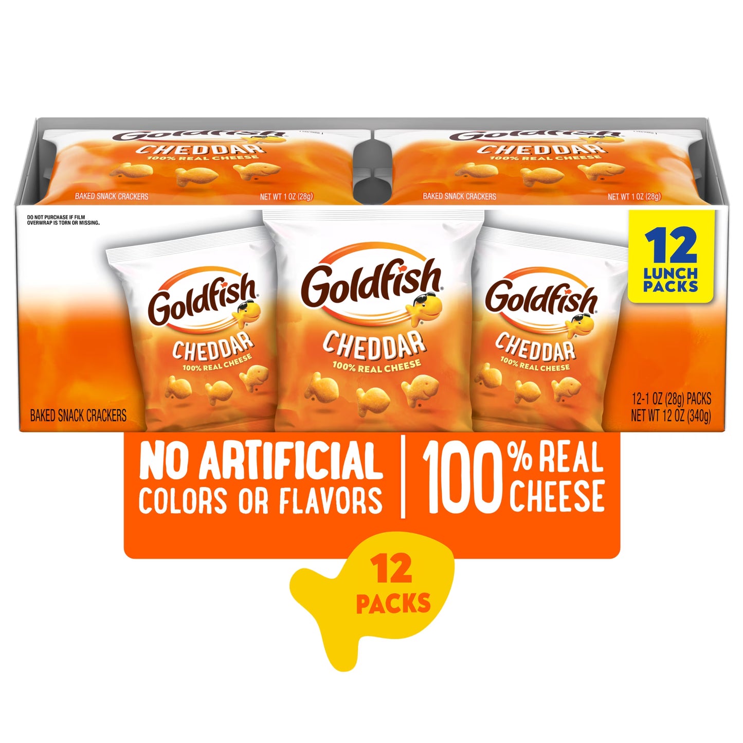 Goldfish Cheddar Cheese Crackers, Snack Packs, 1 oz, 12 Count Multi-Pack Tray
