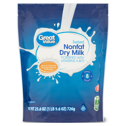 Great Value Instant Nonfat Dry Milk, 25.6 oz Bag, Makes 8 Quarts