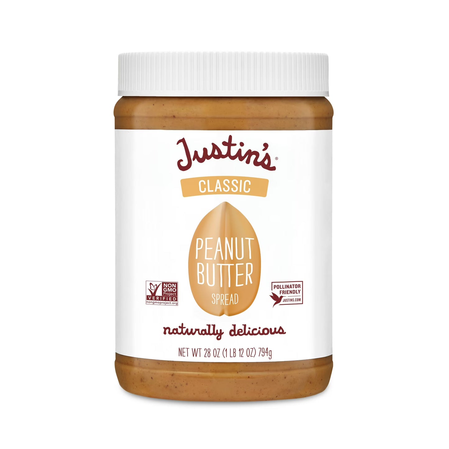 JUSTIN'S Classic Creamy Peanut Butter Spread, 28 oz Jar