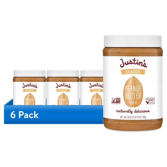 Hero image 6 of (6 pack) JUSTIN'S Classic Creamy Peanut Butter Spread, 28 oz Jar, 6 of 7    Visit the Justin's Store (6 pack) JUSTIN'S Classic Creamy Peanut Butter Spread, 28 oz Jar