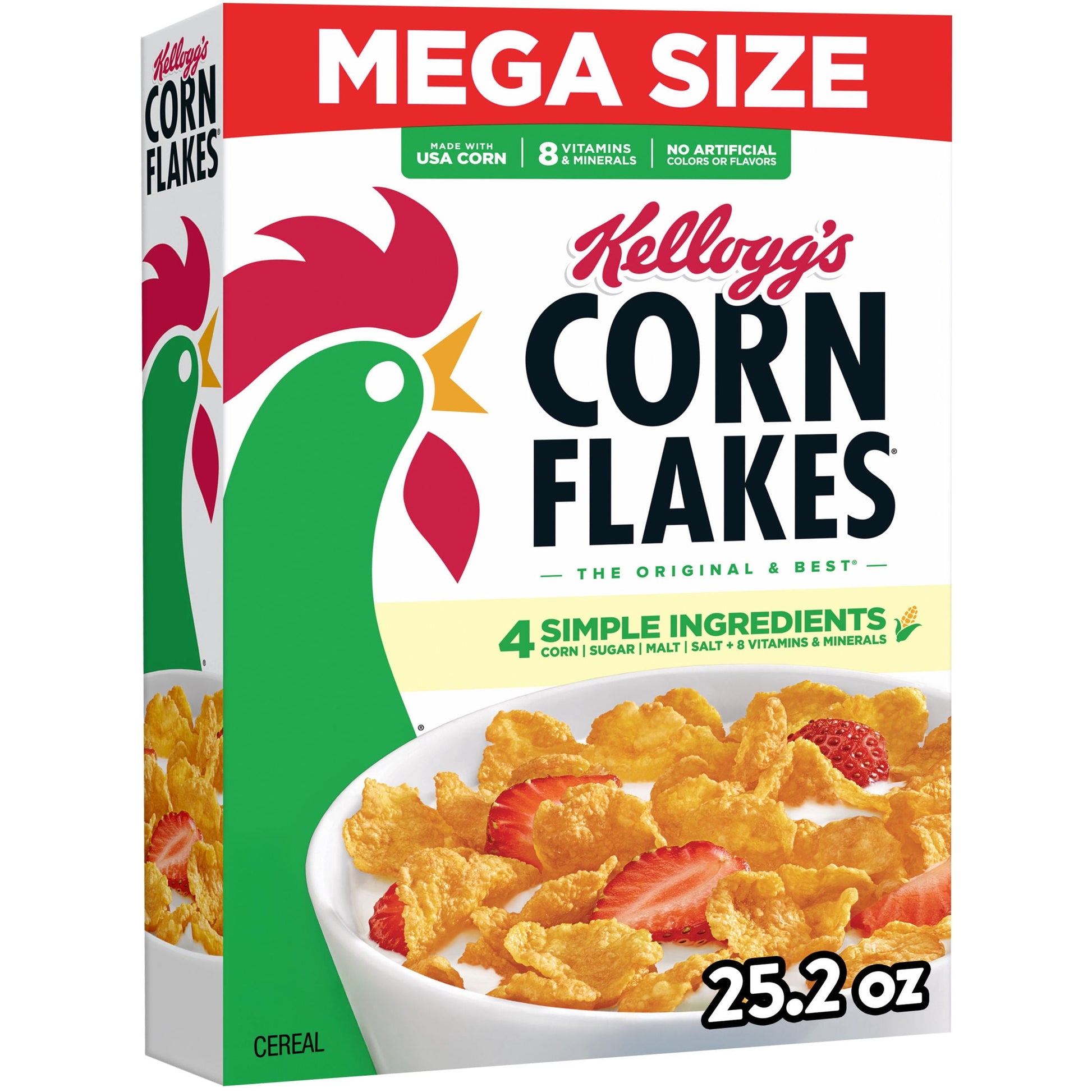 Kellogg's Corn Flakes Original Breakfast Cereal, 8 Vitamins and Minerals, Mega Size, 25.2 oz