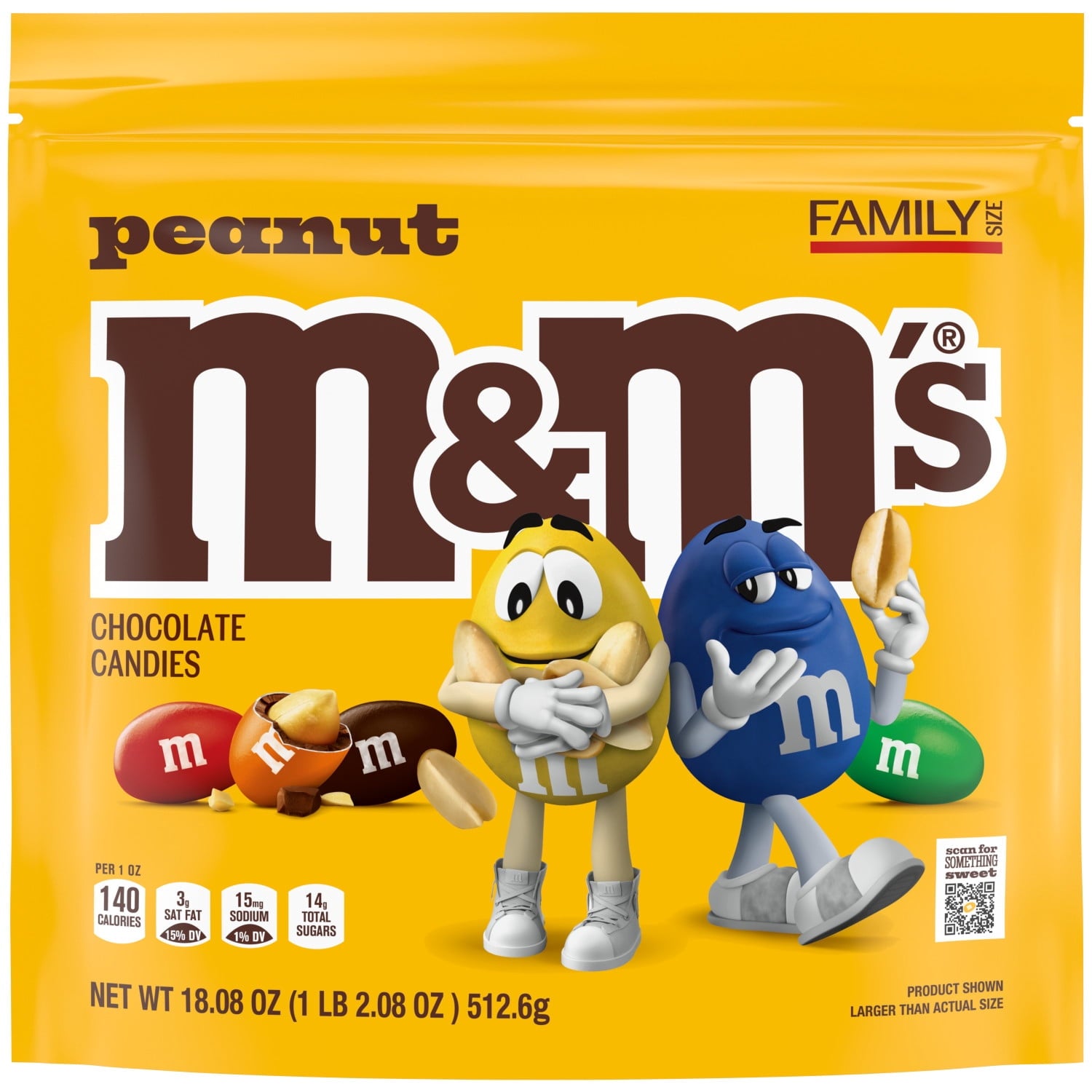 M&M's Peanut Milk Chocolate Candy, Family Size 18.08 oz Resealable Bulk Bag