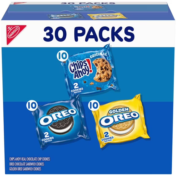 Nabisco Sweet Treats Cookie Variety Pack OREO, OREO Golden & CHIPS AHOY!, 30 Snack Packs(2 pack)