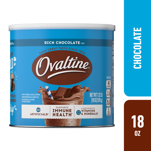 Ovaltine Rich Chocolate Powdered Stir In Drink Mix for Hot and Cold Milk, 18 oz, 46 Servings