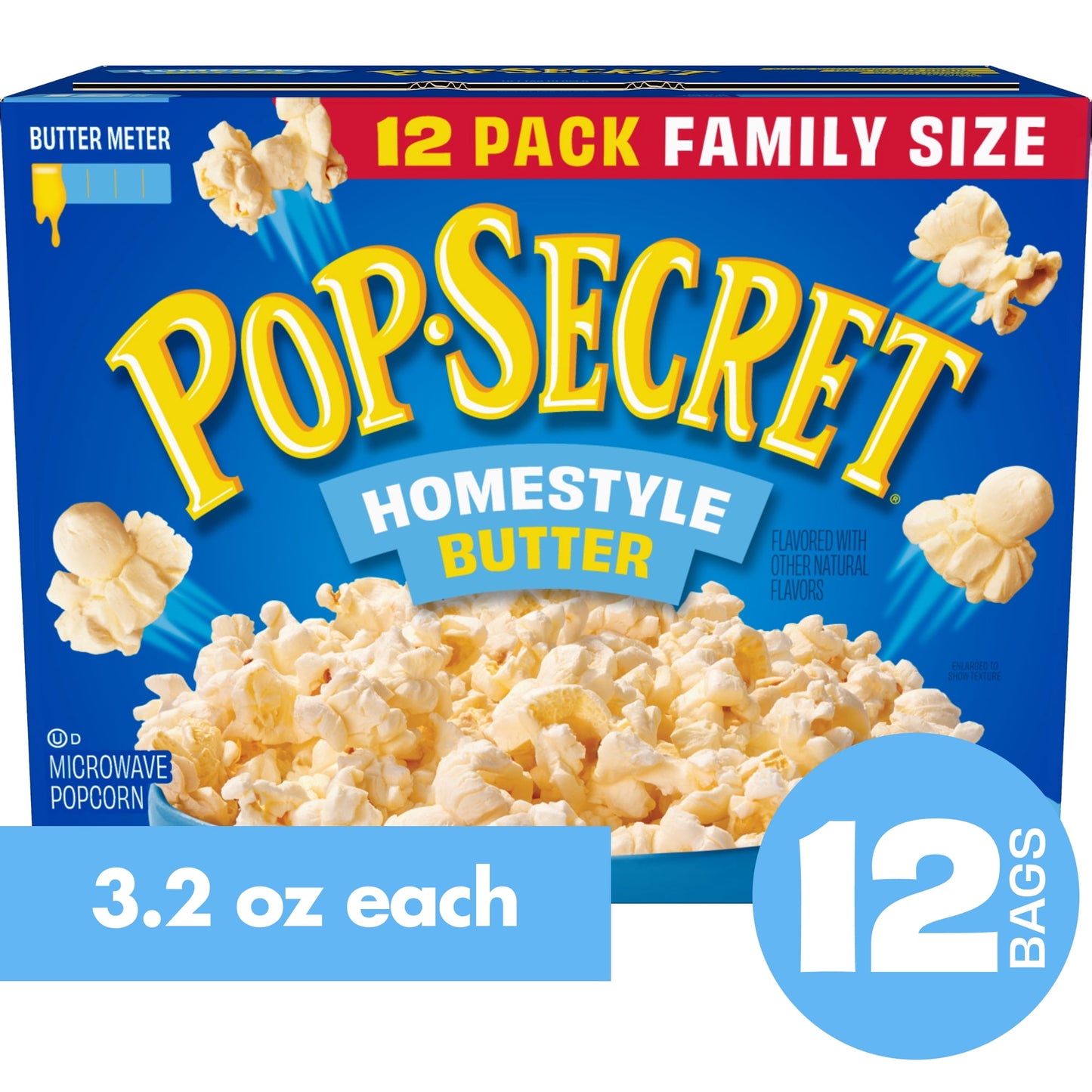 Pop Secret Microwave Popcorn, Homestyle Butter Flavor, 3.2 oz Sharing Bags, 12 Ct