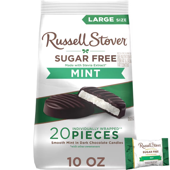 (2 pack)RUSSELL STOVER Sugar Free Dark Chocolate Mint Candy, 10 oz. bag
