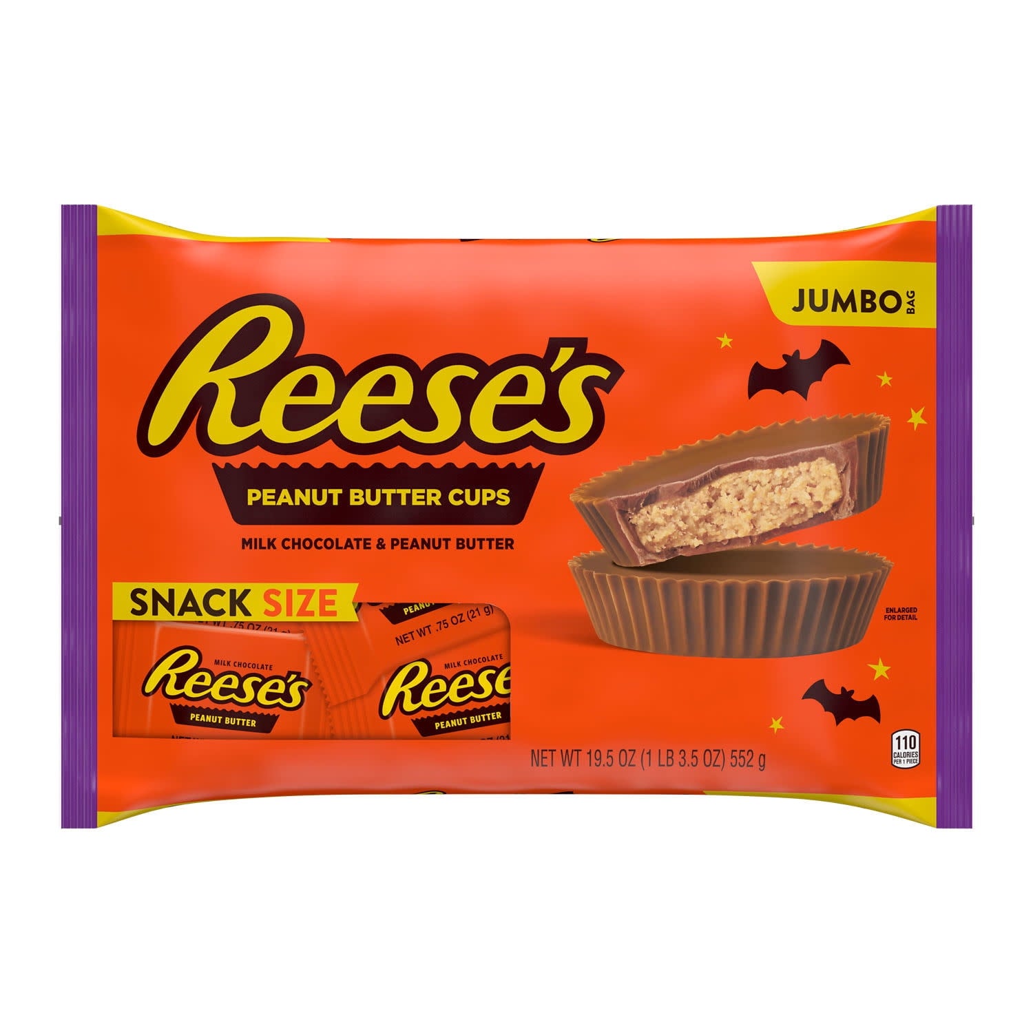 Reese's Milk Chocolate Snack Size Peanut Butter Cups, Halloween Candy Jumbo Bag, 19.5 oz