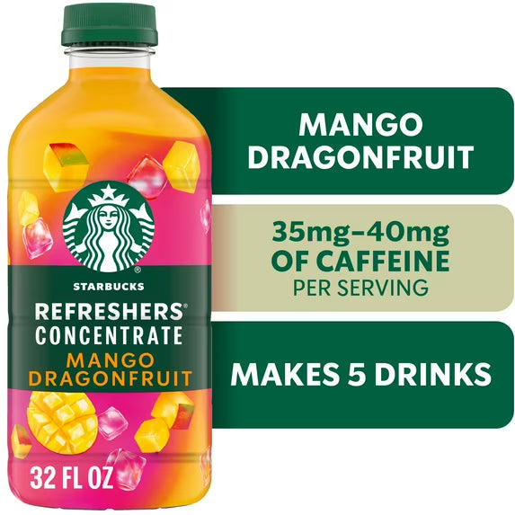 Starbucks Refreshers Concentrate Mango Dragonfruit, Refreshing Drink, Cold Drinks 32 fl oz(2 pack)