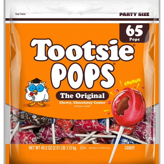 Tootsie Pops, The Original, Assorted Peanut Free and Gluten Free Lollipops, 65 Count( 2 pack)