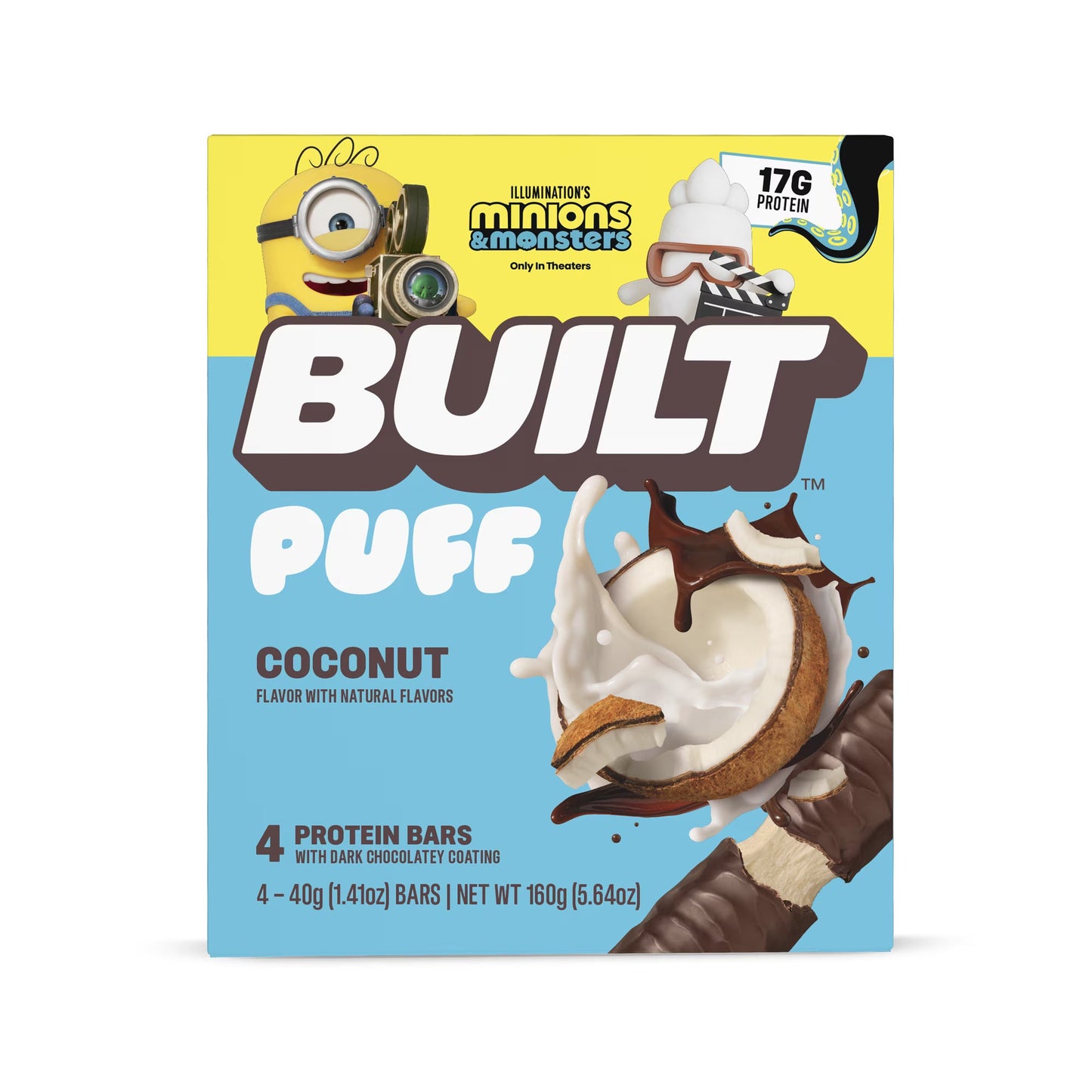 (3 pack) BUILT Puff Protein Bar, Coconut, 17g Protein, Collagen, 140 Calories, 4 Count Box, 1.41 oz Bars