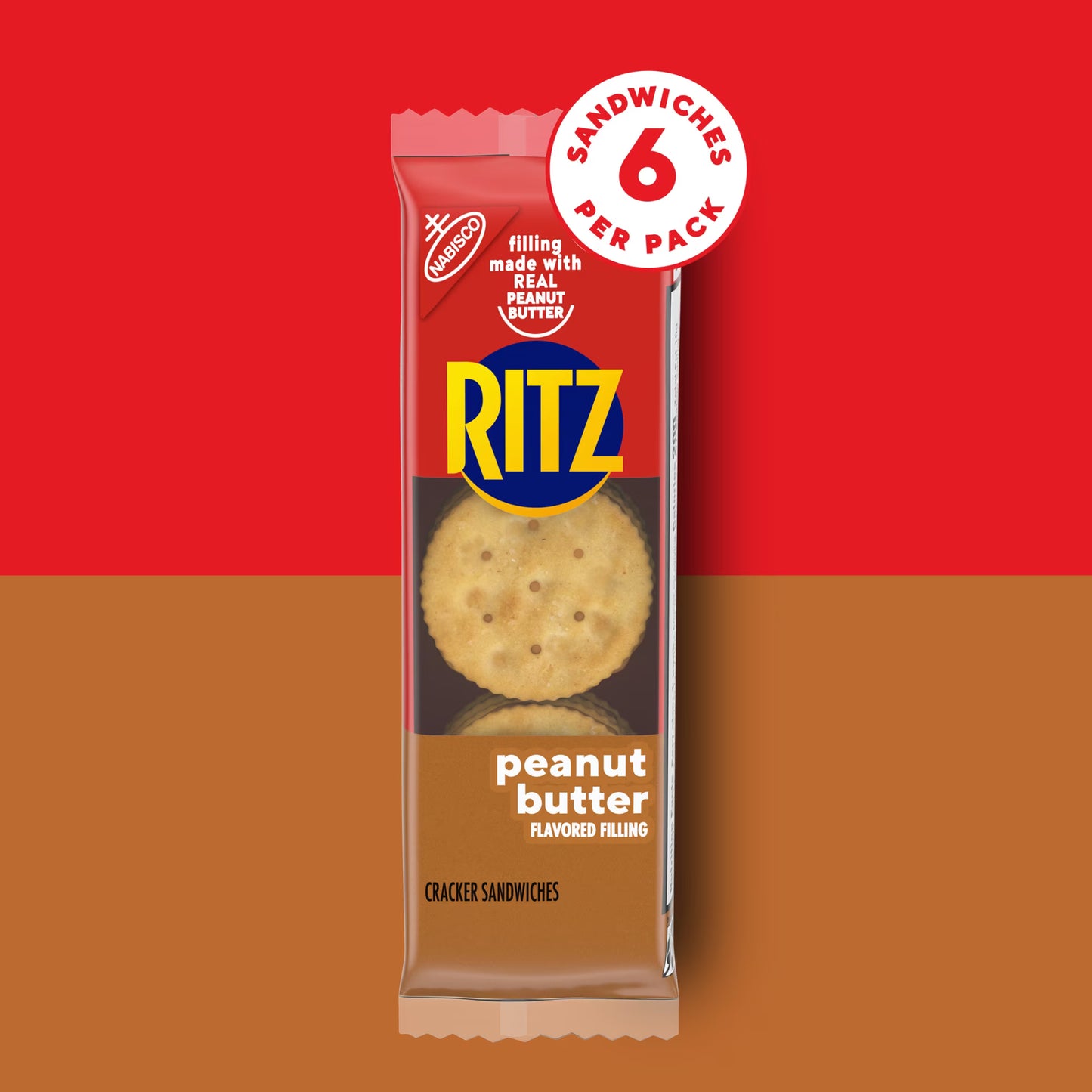 (3 pack) RITZ Peanut Butter Sandwich Crackers, Lunch Snacks, 8 Snack Packs (6 Crackers Per Pack)