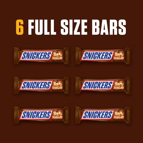 Snickers Full Size Chocolate Candy Bars - 11.16 oz (6 Pack)
