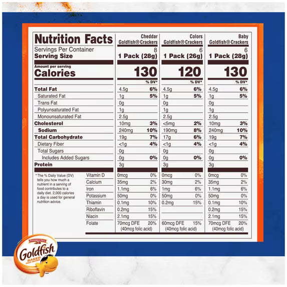 Goldfish Family Faves Crackers, Cheddar, Colors and Baby Crackers Snack Pack, 0.9 oz, 20-Count Variety Pack Box( 2 pack)