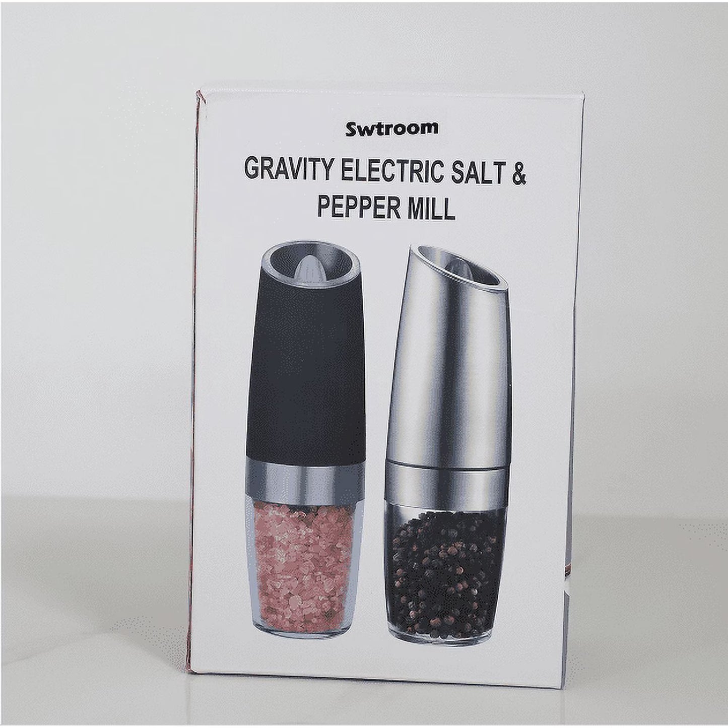 2 Piece Set Electric Salt and Pepper Grinder Set , Adjustable Coarseness Mill Grinders Stainless Steel