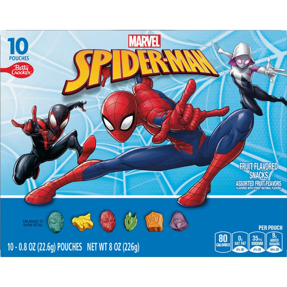 (3 pack) Marvel Spider-Man Fruit Flavored Snacks, Gluten Free, Kids Snacks, 10 Ct, 8 oz