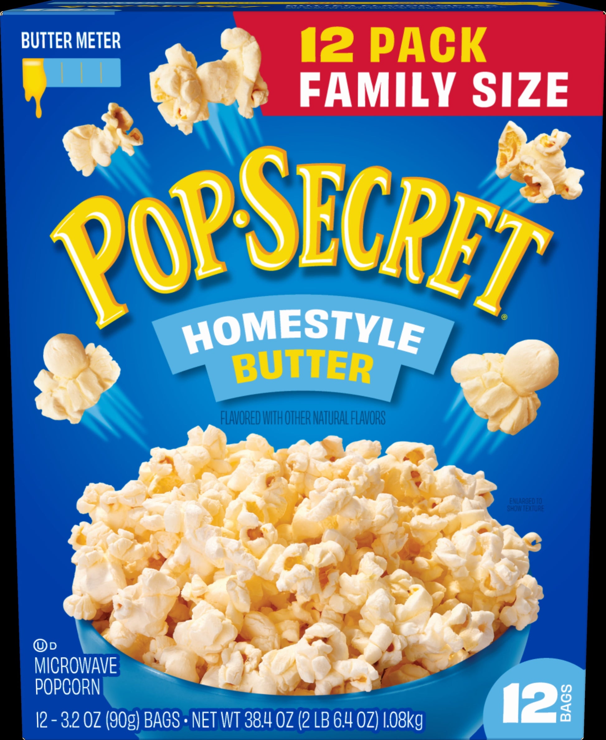 Pop Secret Microwave Popcorn, Homestyle Butter Flavor, 3.2 oz Sharing Bags, 12 Ct