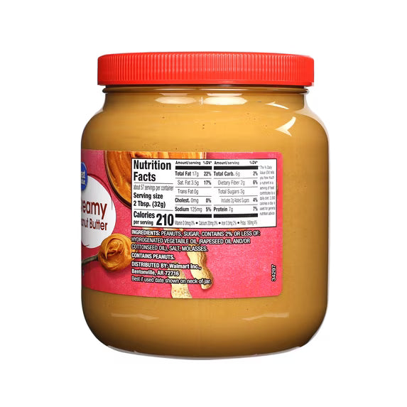 (3 pack) Great Value Creamy Peanut Butter, 64 oz