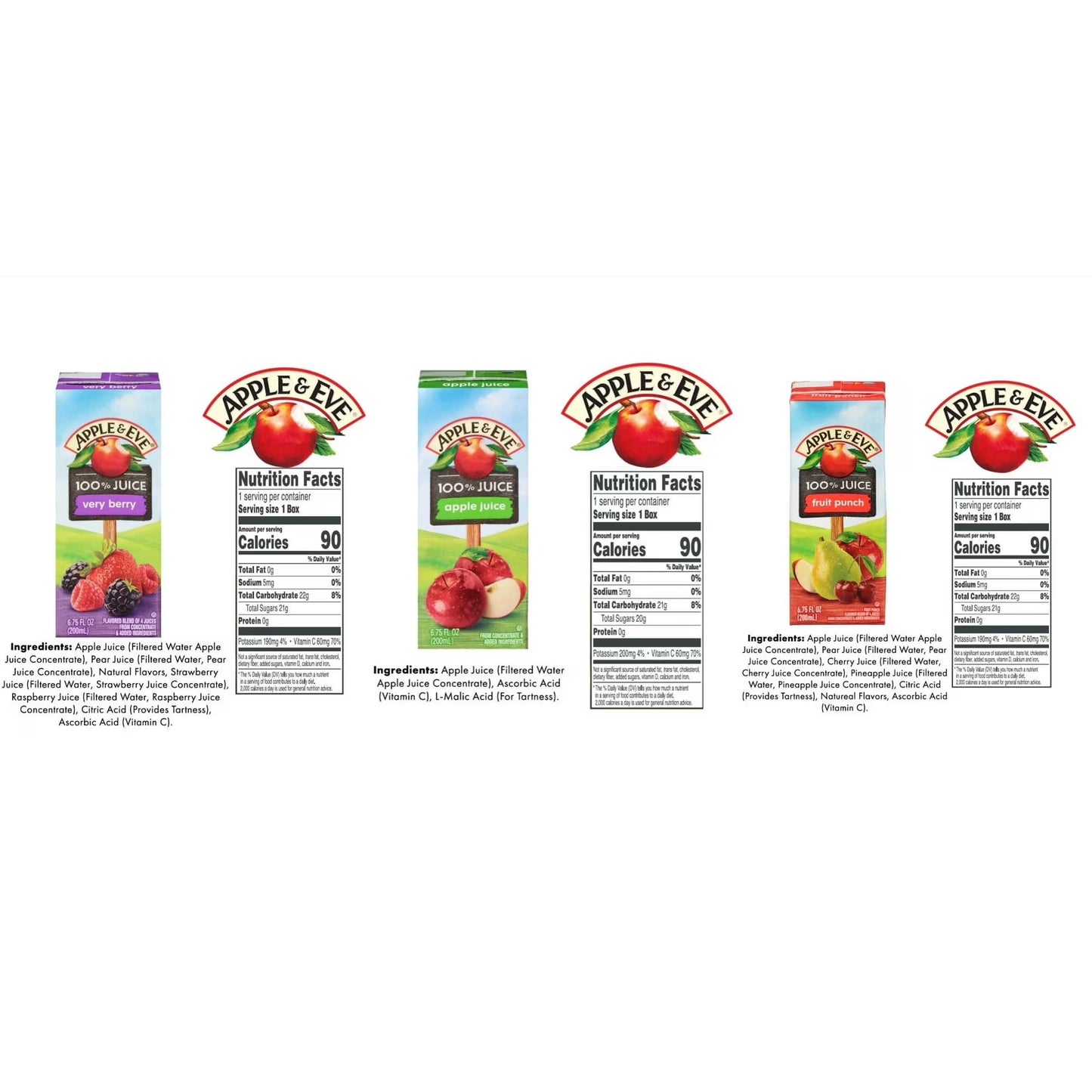 Apple & Eve 100% Juice Drink, Variety Pack, 6.75 Fl Oz, 32 Count