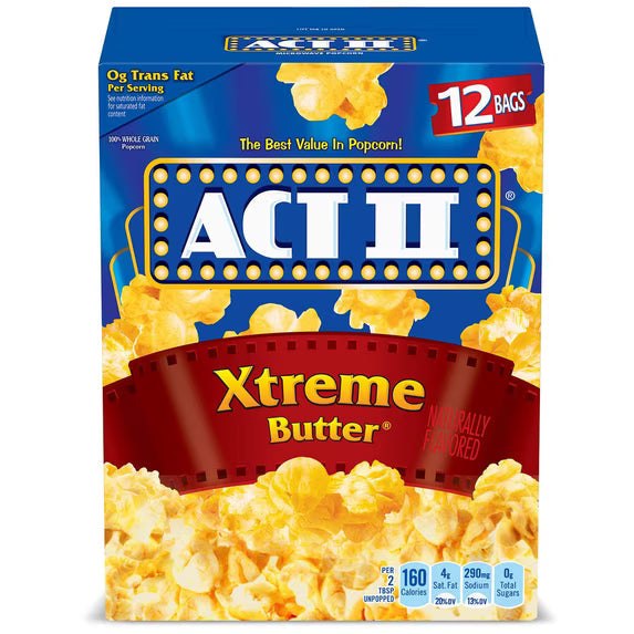 (4 pack) Act II Xtreme Butter Microwave Popcorn, 2.75 oz., 12-Count Bags