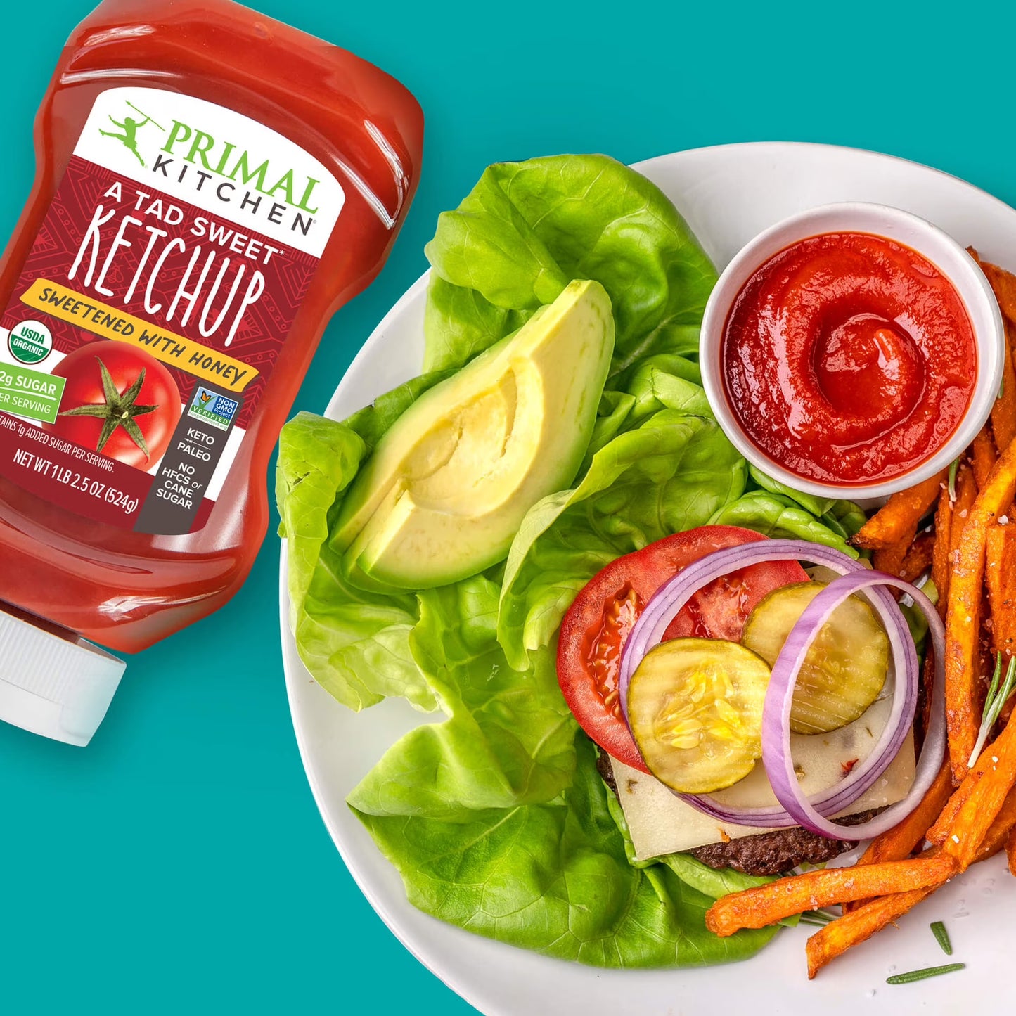 Primal Kitchen A Tad Sweet Squeeze Ketchup - Sweetened with Honey, 18.5 oz