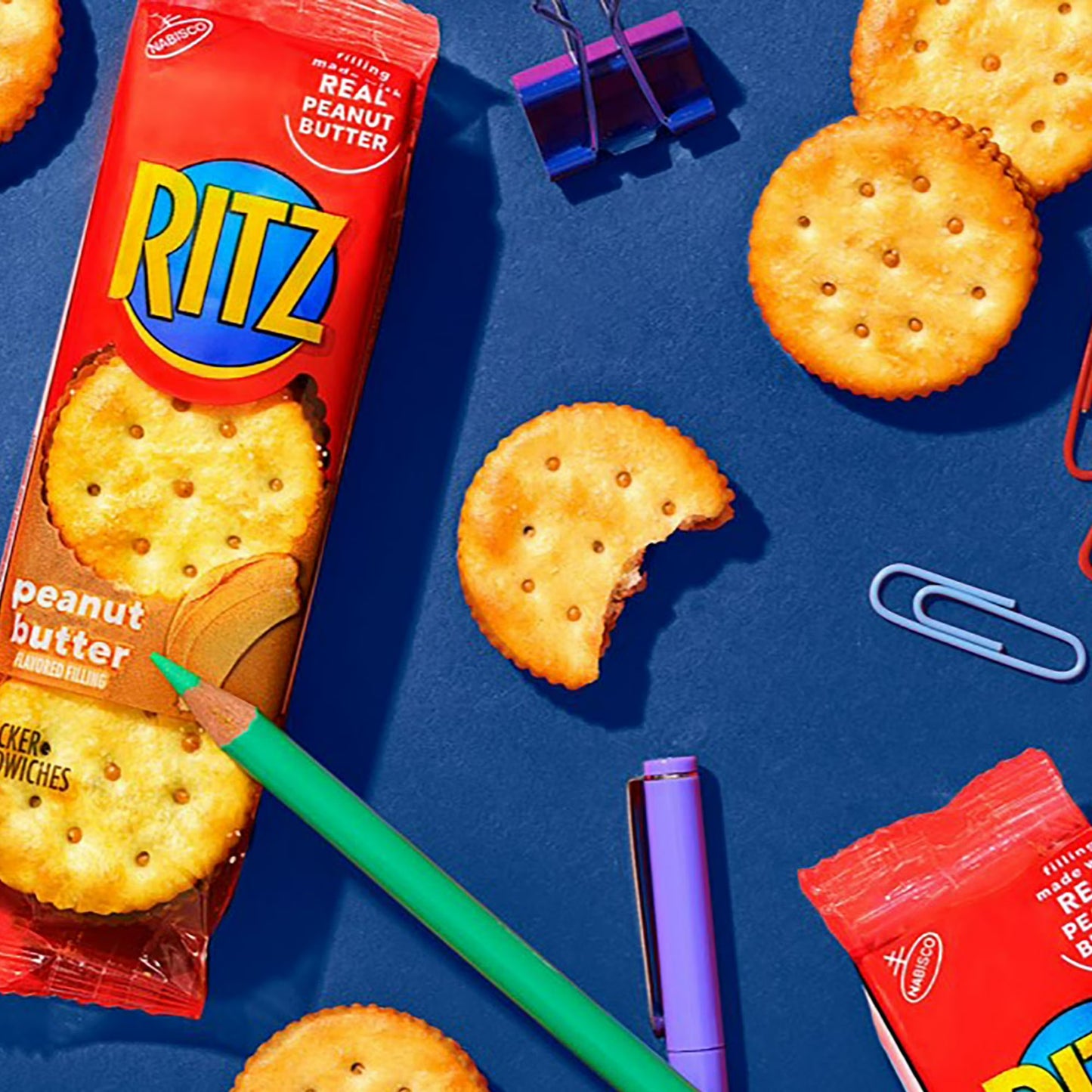 (3 pack) RITZ Peanut Butter Sandwich Crackers, Lunch Snacks, 8 Snack Packs (6 Crackers Per Pack)