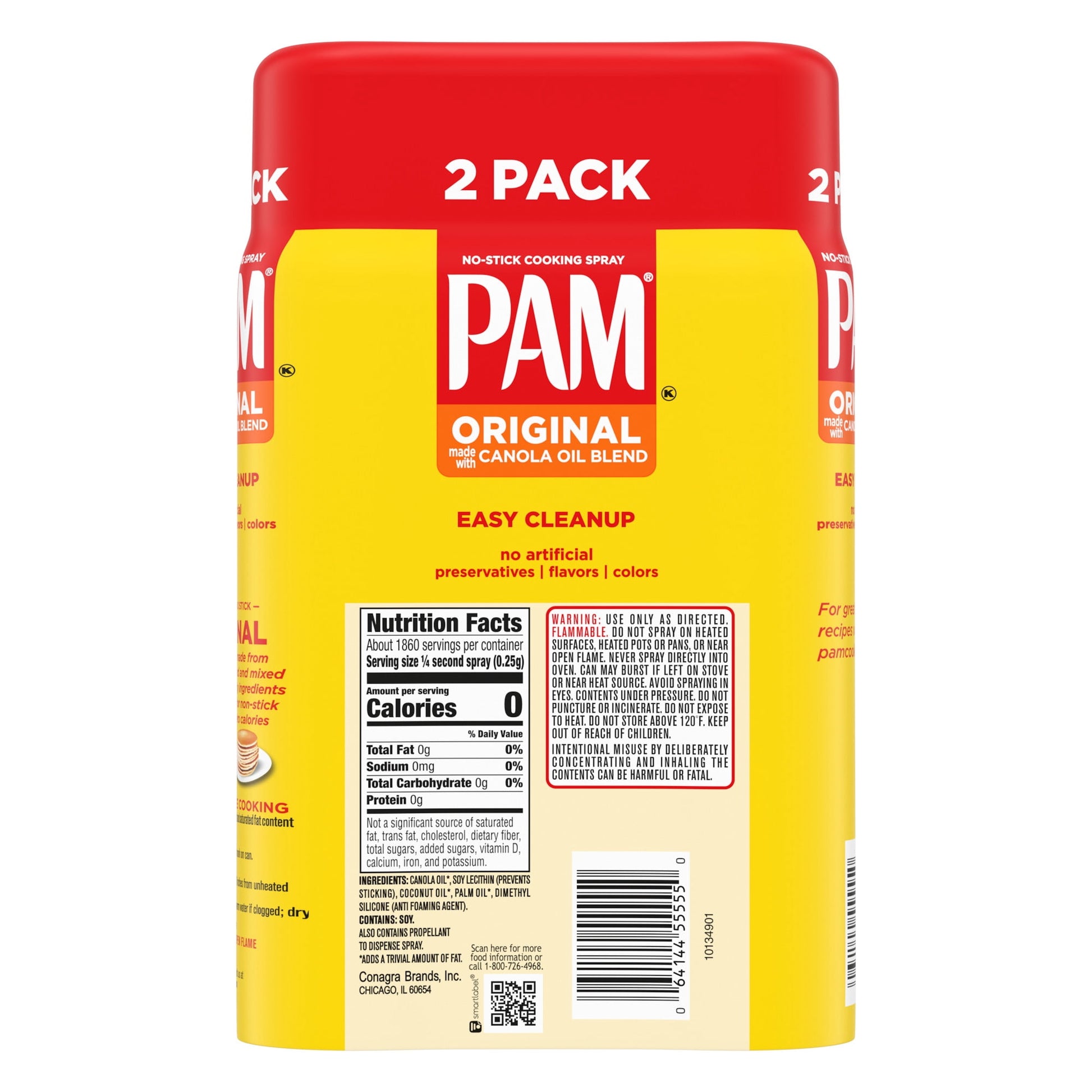 PAM Original Non-Stick Cooking Spray, Canola Oil Blend, Great for Air Fryer, Baking & Grilling, 10 oz., 2-Count
