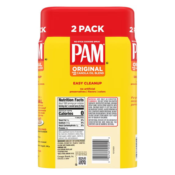 (6 pack) PAM Original Non-Stick Cooking Spray, Canola Oil Blend, Great for Air Fryer, Baking & Grilling, 10 oz., 2-Count