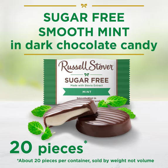 (2 pack)RUSSELL STOVER Sugar Free Dark Chocolate Mint Candy, 10 oz. bag