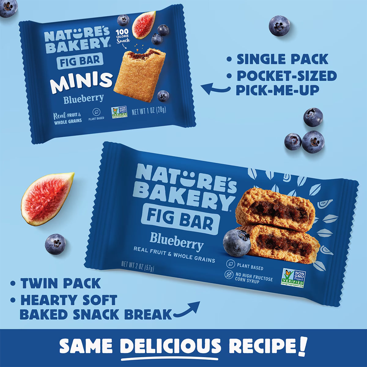 Blueberry Fig Bar Minis, 1 Ounce, 20 Count, Healthy Snack, All Natural