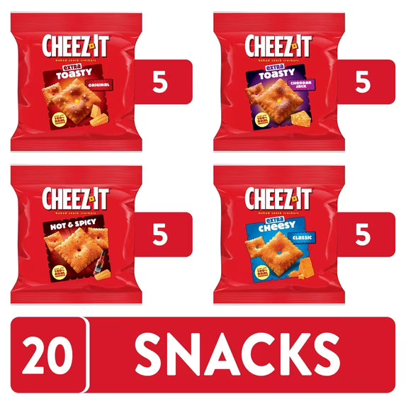 (pack of 4)Cheez-It Variety Pack Baked Snack Crackers, Lunch Snacks, 20 Count