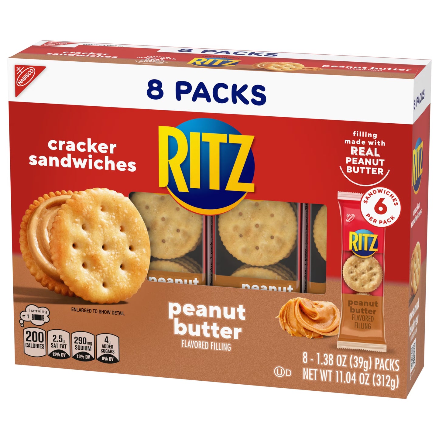 (3 pack) RITZ Peanut Butter Sandwich Crackers, Lunch Snacks, 8 Snack Packs (6 Crackers Per Pack)