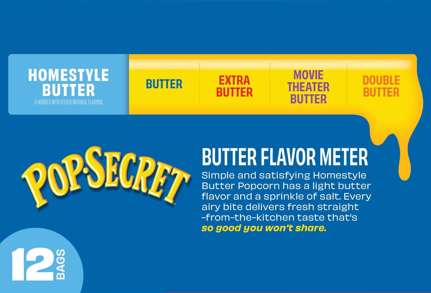 Pop Secret Microwave Popcorn, Homestyle Butter Flavor, 3.2 oz Sharing Bags, 12 Ct
