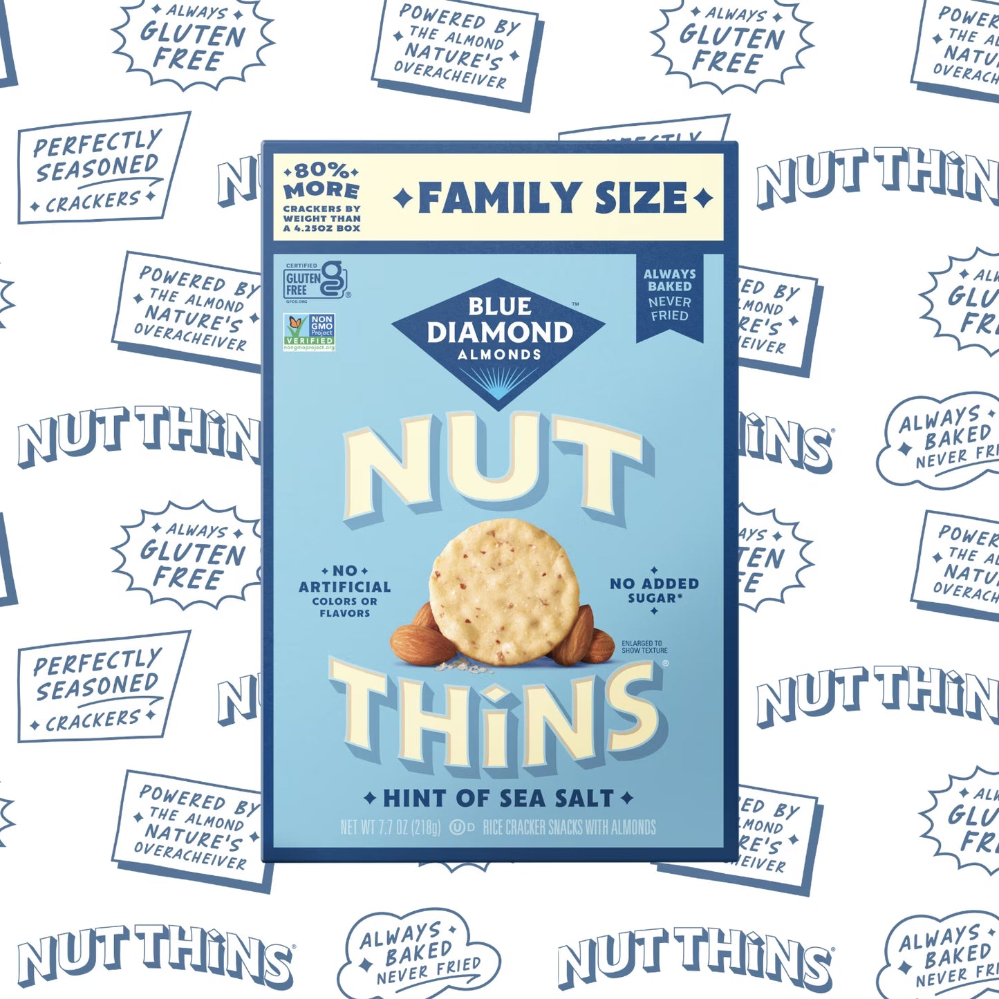 Blue Diamond Almond Nut-Thins Crunchy Rice Crackers, Baked, 7.7 oz, Shelf Stable, Gluten Free, Cardboard Box