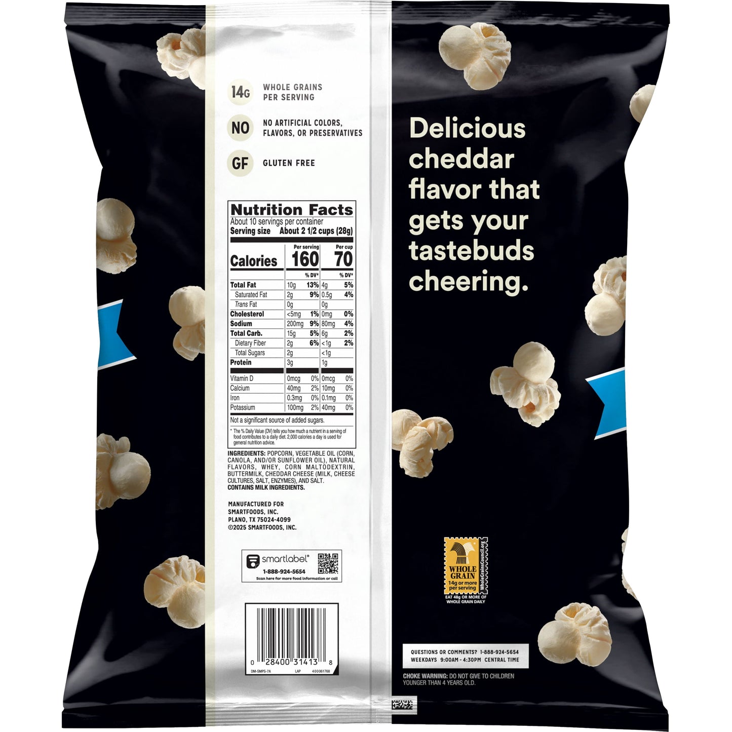 Smartfood Gluten Free, No Artificial Colors White Cheddar Popcorn Bag, 9.75 oz