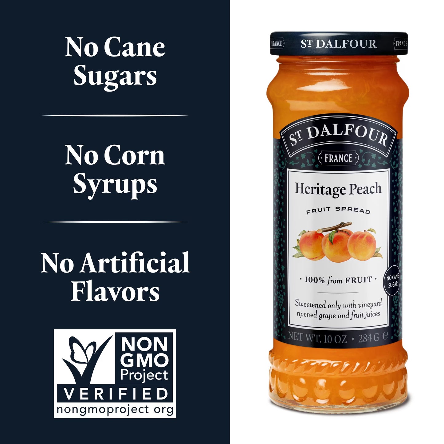 St Dalfour Heritage Peach Fruit Spread, 100% from Fruit, Vegan & Gluten Free, 10 oz Jar