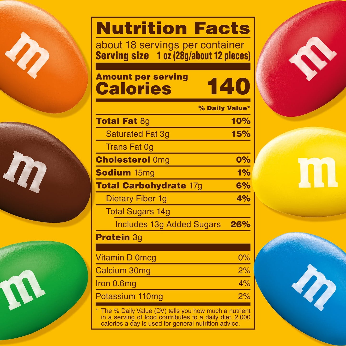 M&M's Peanut Milk Chocolate Candy, Family Size 18.08 oz Resealable Bulk Bag