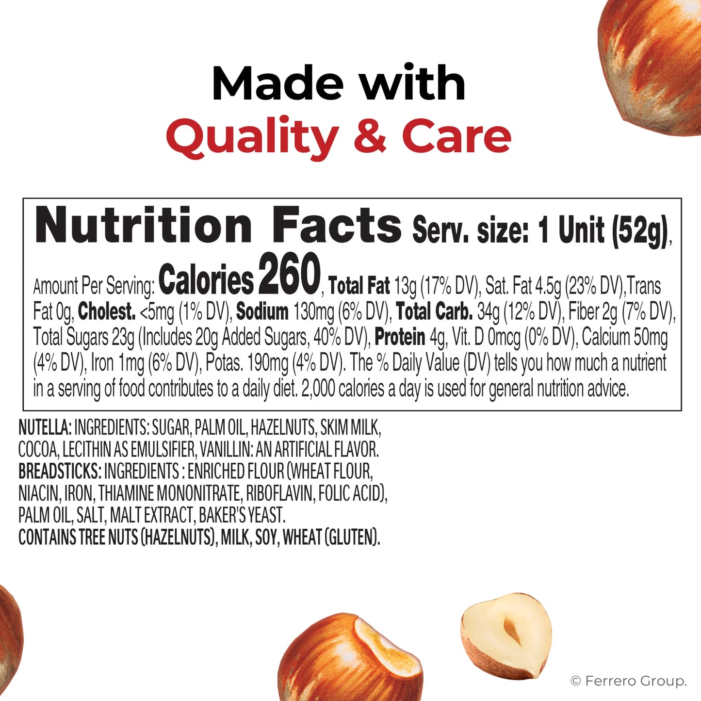 Nutella & GO! Chocolate Hazelnut Spread with Cocoa + Breadsticks, 4 Snack Packs, 1.8 oz Each