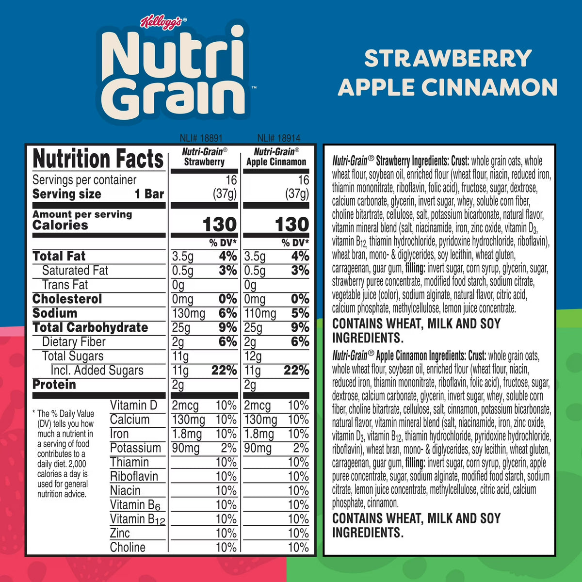 Nutri-Grain Breakfast Bars, Made with 10g Whole Grains, Snack Bars, Variety Pack, 41.6oz Box (32 Count)