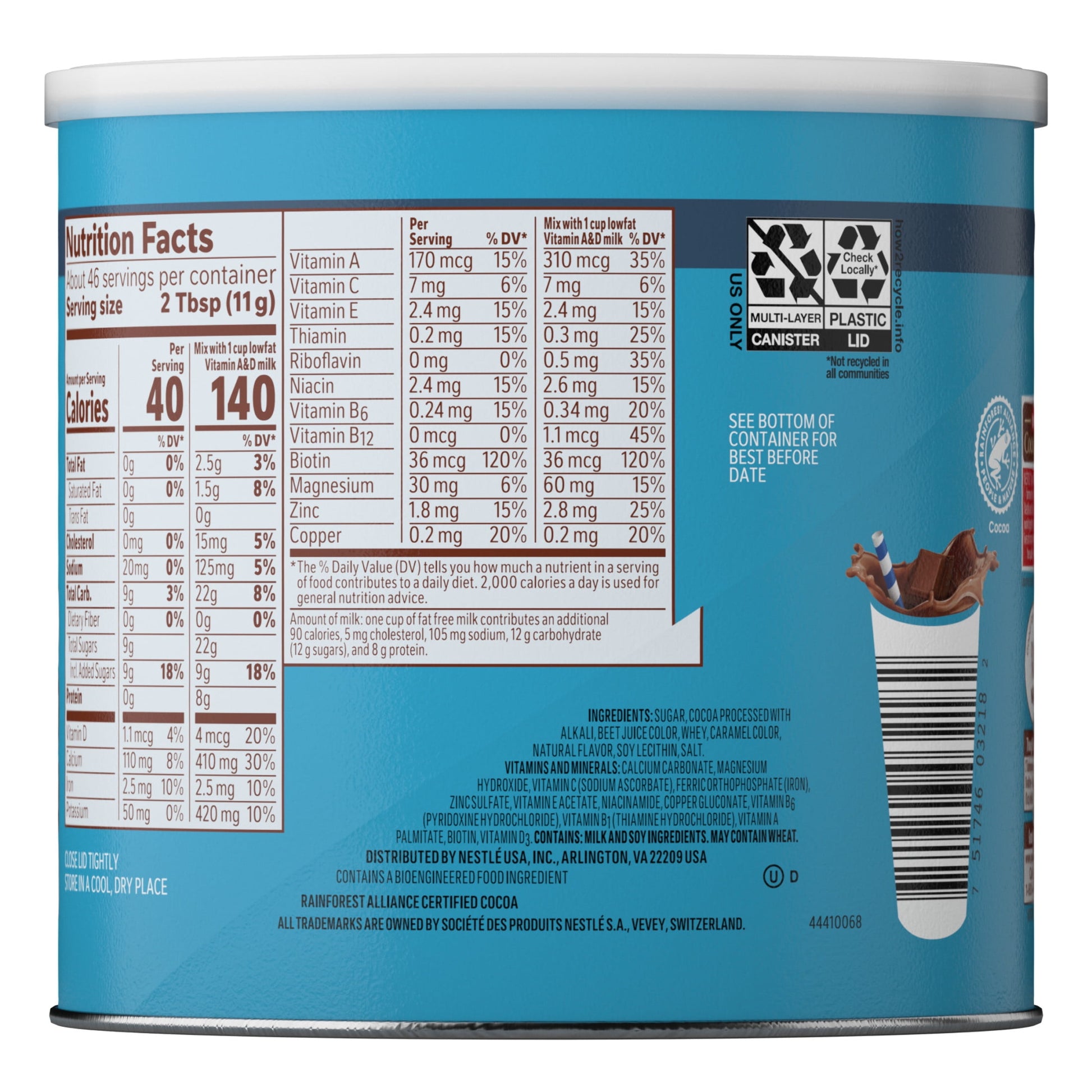 Ovaltine Rich Chocolate Powdered Stir In Drink Mix for Hot and Cold Milk, 18 oz, 46 Servings