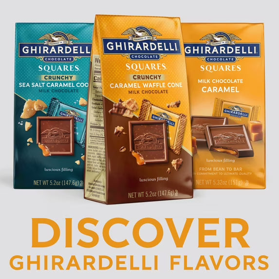 GHIRARDELLI Milk Chocolate Candy SQUARES with Caramel Waffle Cone Filling, 5.2 oz Bag