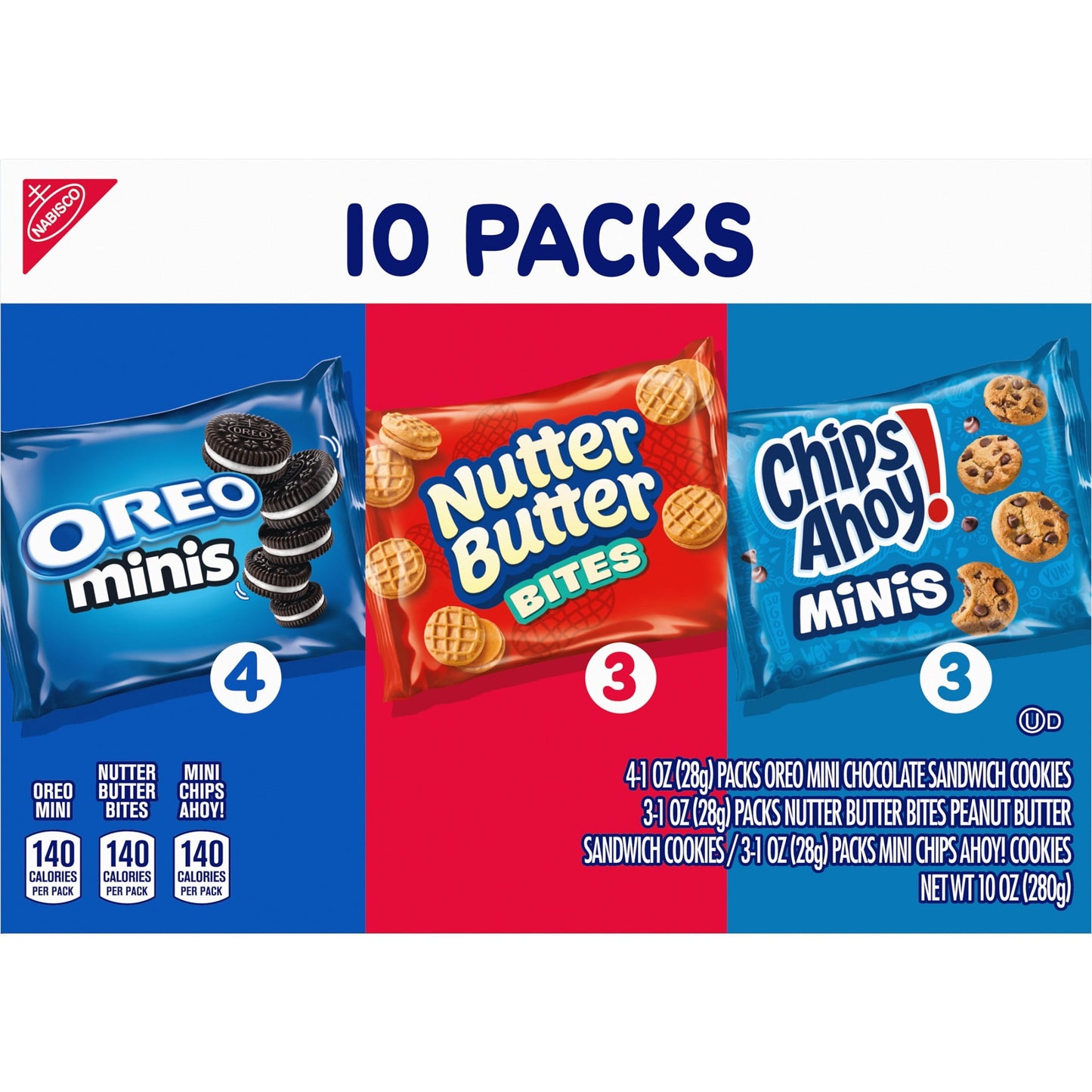 Nabisco Cookies Variety Pack, OREO Minis, Nutter Butter Bites, & CHIPS AHOY! Minis,10 Snack Packs