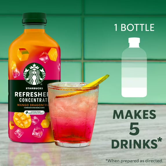 Starbucks Refreshers Concentrate Mango Dragonfruit, Refreshing Drink, Cold Drinks 32 fl oz(2 pack)