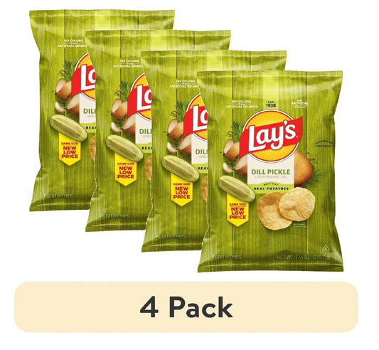4 pack, Lay's Dill Pickle Potato Snack Chips, 7.75 oz Bag.