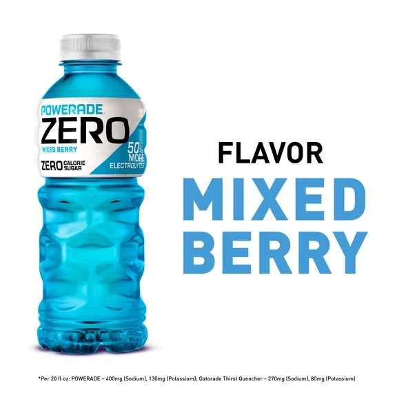 POWERADE Zero Sugar Mixed Berry Electrolyte Sports Drink Bottles,20 fl oz,8 Pack
