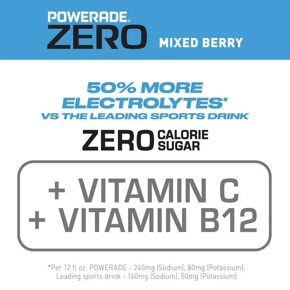 POWERADE Zero Sugar Mixed Berry Electrolyte Sports Drink Bottles,20 fl oz,8 Pack