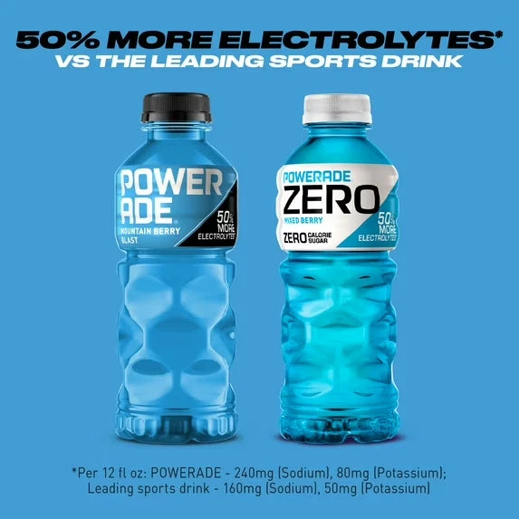 POWERADE Zero Sugar Mixed Berry Electrolyte Sports Drink Bottles,20 fl oz,8 Pack
